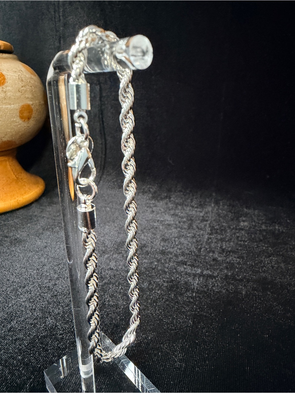925 Stamped Sterling Silver Twisted Rope Bracelet  Lobster Clasp 8in 4MM. 8.3g
